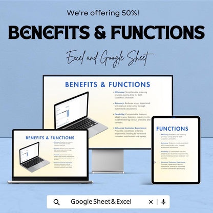 Simple Order Form Sheet | Excel & Google Sheets Template | Customizable for Small Business Orders | Instant Download