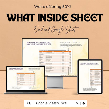 Transport and Logistics Cost Analysis Spreadsheet Template | Excel & Google Sheets | Logistics Cost Tracking Dashboard