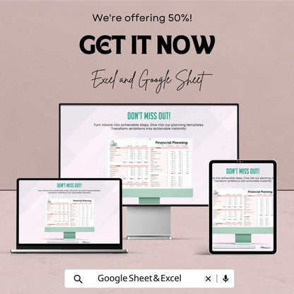 Financial Planning Template | Budget Planner Spreadsheet | Income and Expense Tracker | Savings and Goals Planner