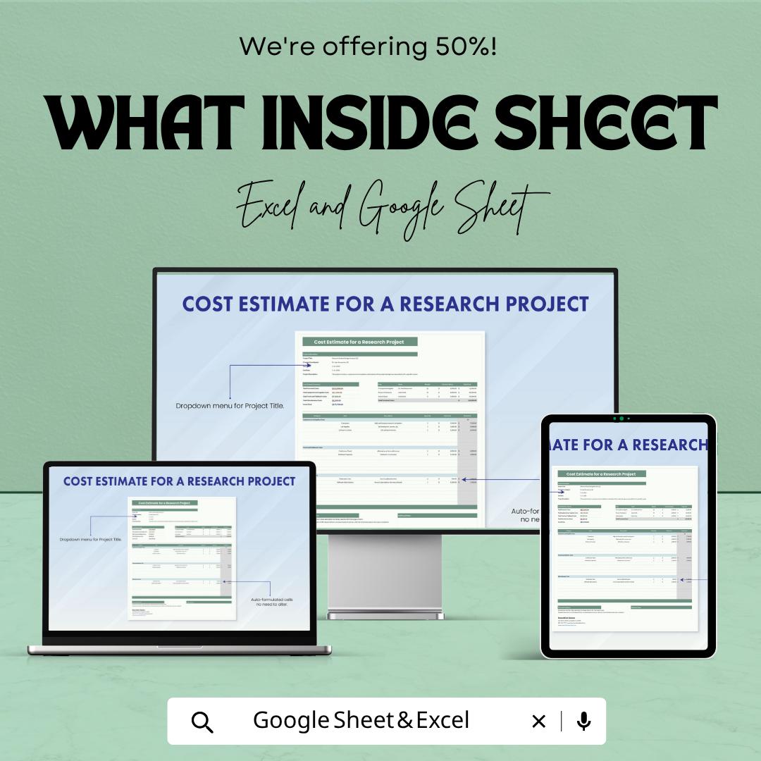 Research Project Cost Estimate Template | Budget Planning Spreadsheet | Grant Budget Tracker | Academic Planner