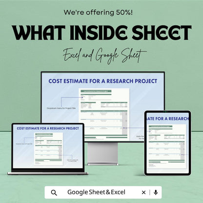 Research Project Cost Estimate Template | Budget Planning Spreadsheet | Grant Budget Tracker | Academic Planner
