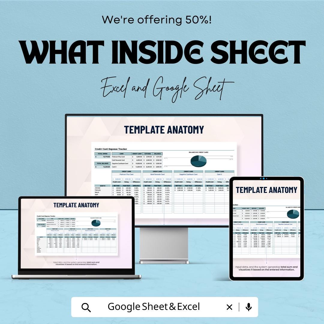 Credit Card Expense Tracker Template | Excel and Google Sheets | Debt Management Spreadsheet | Budget Planner | Financial Tracker Dashboard