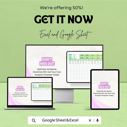 Social Media Advertising Campaign Cost Analysis Template | Ad Spend Tracker Spreadsheet | ROI & Performance Analysis