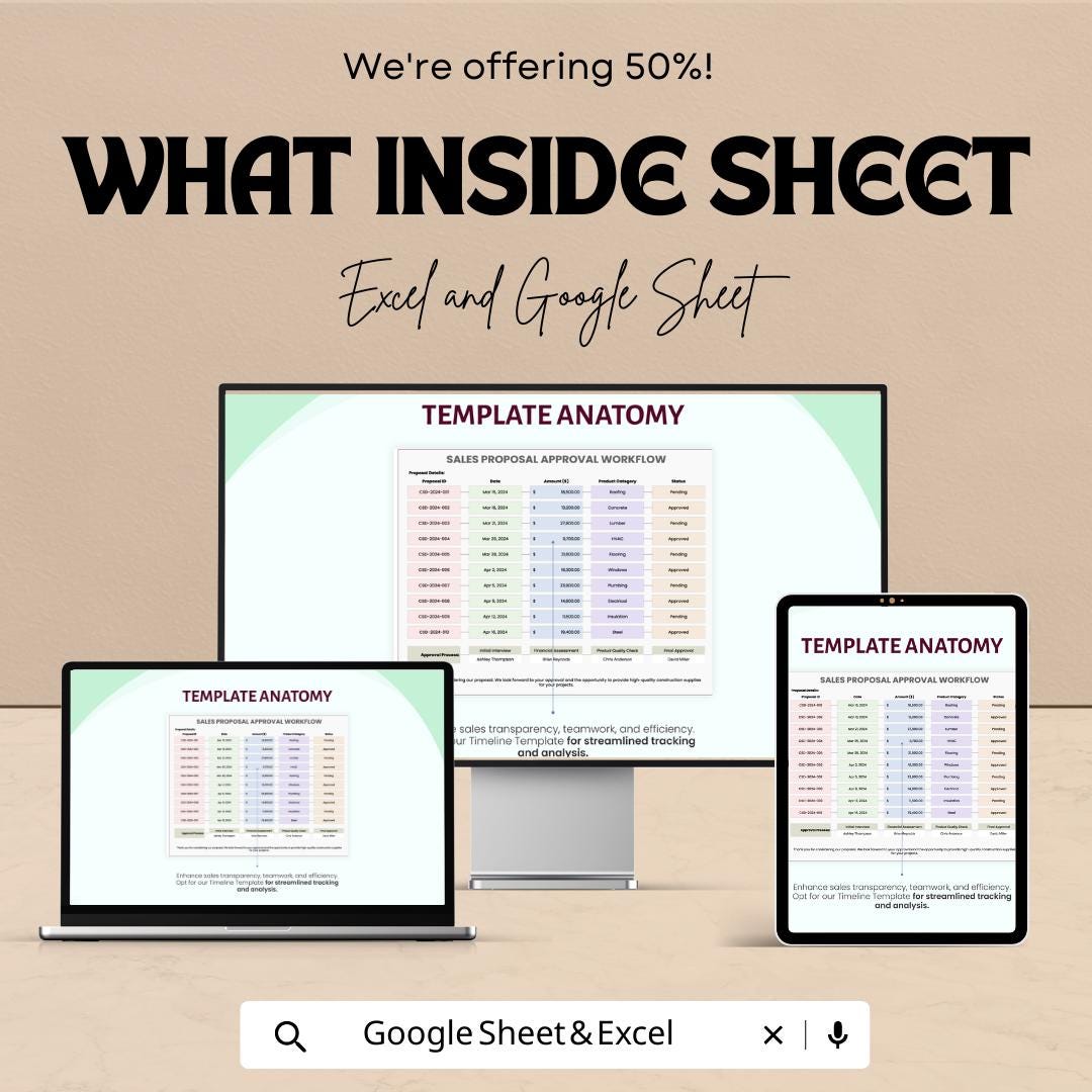 Sales Proposal Approval Workflow Template Excel & Google Sheets | Proposal Tracking Spreadsheet | Sales Approval Process Manager