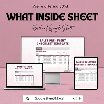 Sales Pre-Event Checklist Template, Event Planning Tracker, Sales Event Organizer, Task Management Sheet, Excel and Google Sheets
