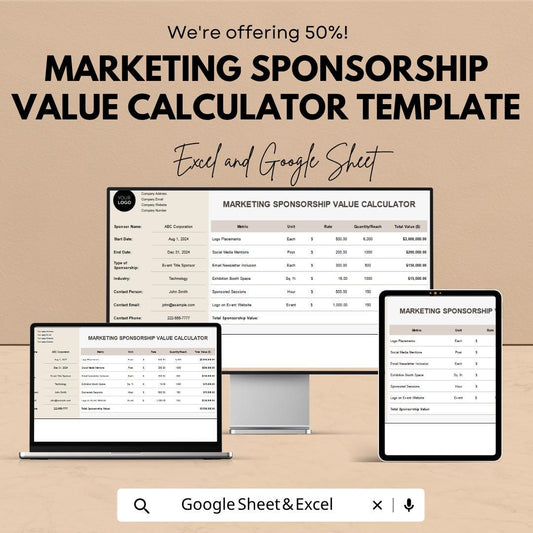 Marketing Sponsorship Value Calculator Template | Sponsorship ROI Calculator | Event Sponsorship Tracker | Marketing Analytics Sheet
