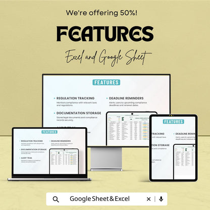 Operations Legal Compliance Registry Template, Legal Compliance Tracker, Regulatory Checklist, Audit Log, Business Compliance Sheet