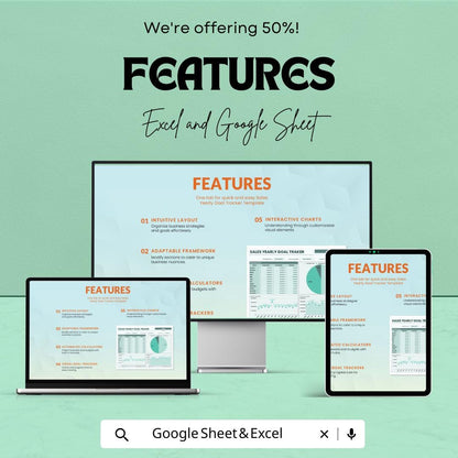 Sales Yearly Goal Tracker Template | Excel and Google Sheets | Annual Sales Dashboard | Business Revenue Goal Planner | Income Tracker