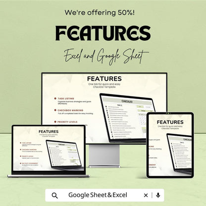 Checklist Sheet - Task Management Template for Excel & Google Sheets, Customizable To-Do List, Productivity Tracker, Instant Download