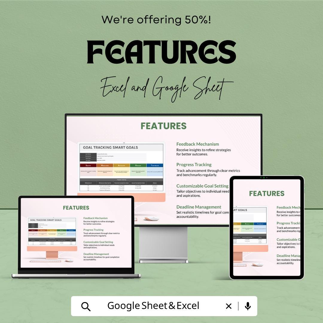 SMART Goals Tracker Excel Template | Goal Tracking Planner | Productivity Tracker | Goal Setting Worksheet | Business Goal Planner