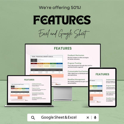 SMART Goals Tracker Excel Template | Goal Tracking Planner | Productivity Tracker | Goal Setting Worksheet | Business Goal Planner