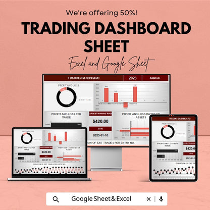 Trading Dashboard Sheet - Excel and Google Sheet for Profit & Loss, Trade Tracking, Investment Analysis - Financial Dashboard Template
