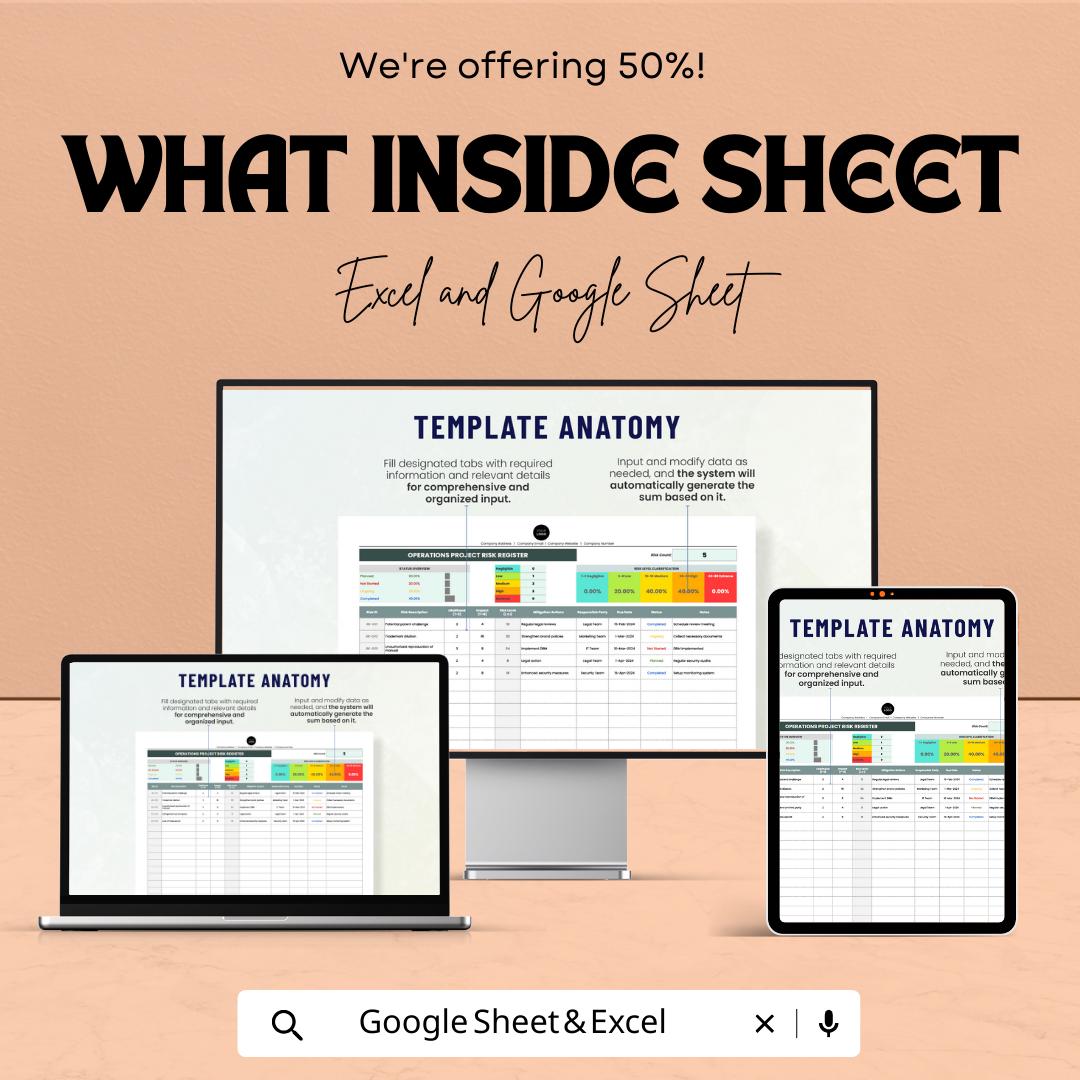 Operations Project Risk Register Template | Risk Management Dashboard | Excel & Google Sheets