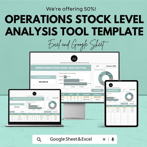 Operations Stock Level Analysis Tool Template | Inventory Management Spreadsheet | Excel & Google Sheets