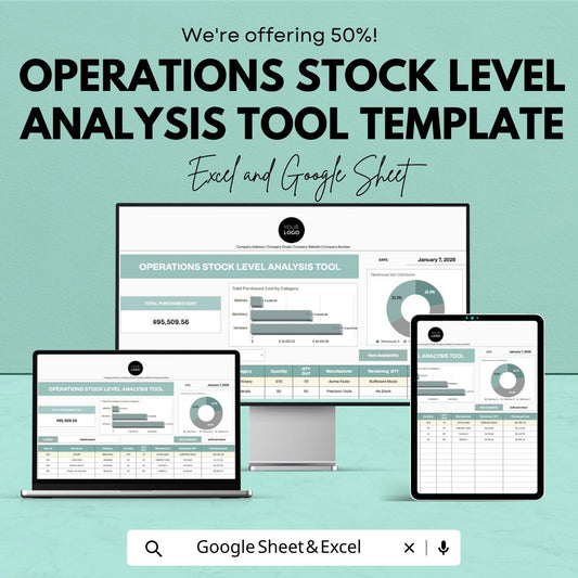 Operations Stock Level Analysis Tool Template | Inventory Management Spreadsheet | Excel & Google Sheets