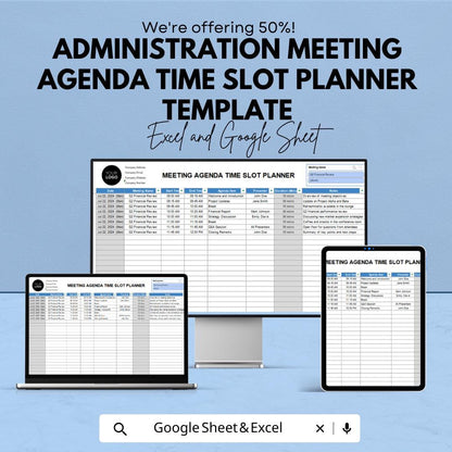 Administration Meeting Agenda Time Slot Planner Template | Excel & Google Sheets | Meeting Schedule Planner | Time Management Spreadsheet