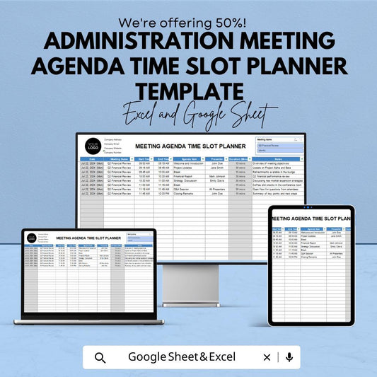 Administration Meeting Agenda Time Slot Planner Template | Excel & Google Sheets | Meeting Schedule Planner | Time Management Spreadsheet