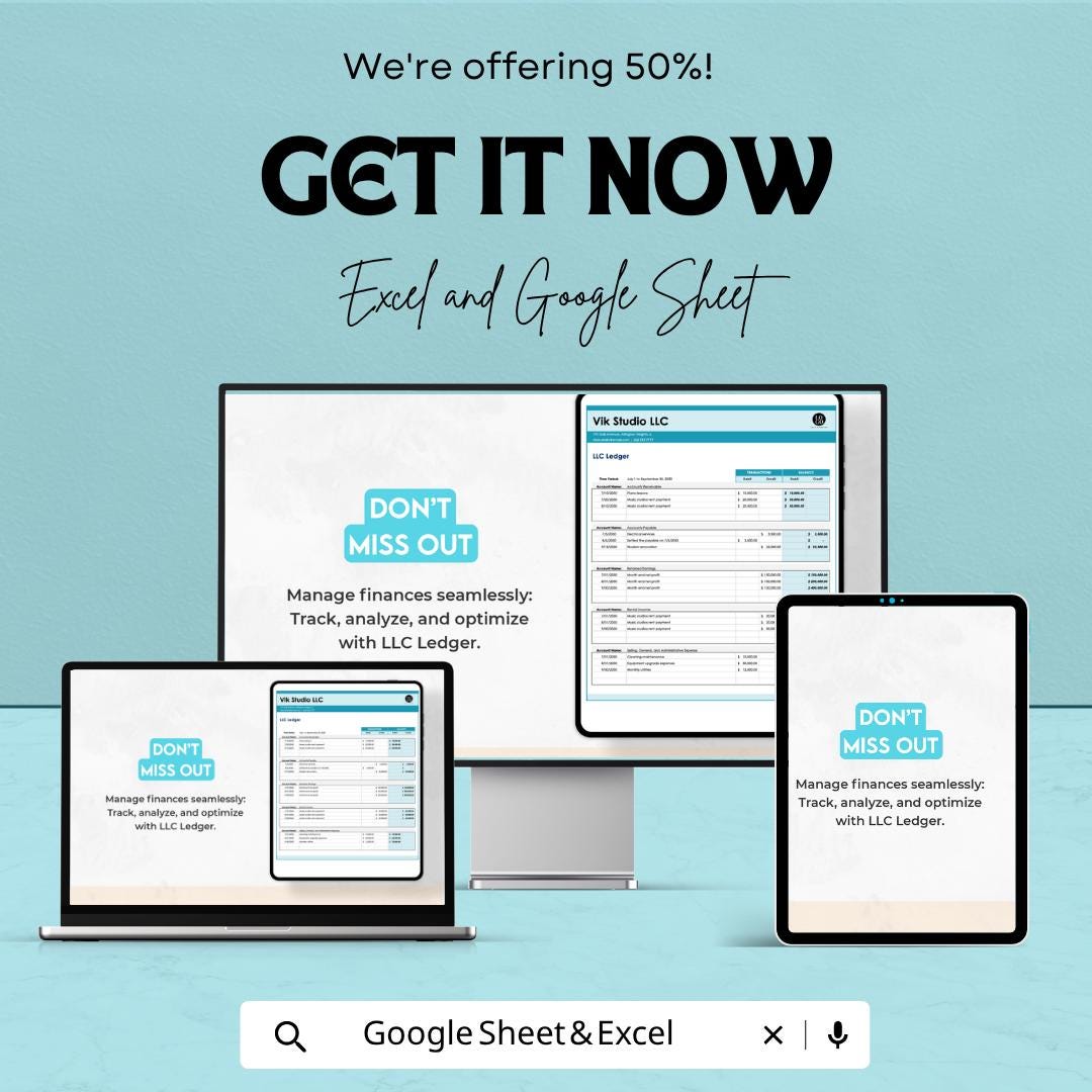 LLC Ledger Template Excel Google Sheets | Business Accounting Spreadsheet | General Ledger Template | Small Business Bookkeeping |