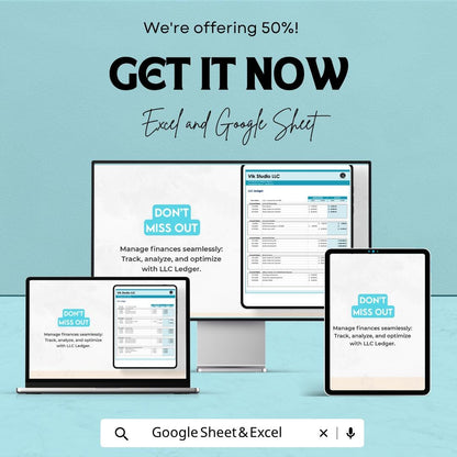 LLC Ledger Template Excel Google Sheets | Business Accounting Spreadsheet | General Ledger Template | Small Business Bookkeeping |