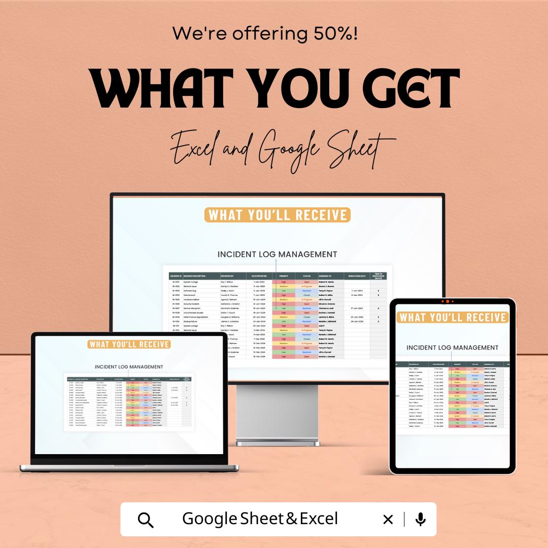 Incident Management Dashboard | Excel & Google Sheets | Operations Log Tracker | Incident Report Sheet | Real-Time Metrics Template