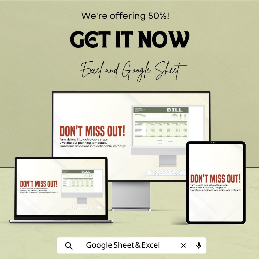 Budget Bill Sheet – Excel & Google Sheets Template for Efficient Budgeting – 50% Off