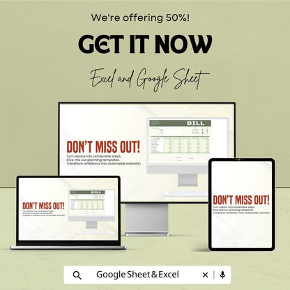 Budget Bill Sheet – Excel & Google Sheets Template for Efficient Budgeting – 50% Off