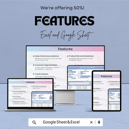 Sales Report Template | Sales Dashboard Google Sheets | Monthly Sales Tracker | Product Performance Report | Sales Analysis Spreadsheet |