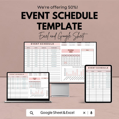 Event Schedule Template | Event Timeline Spreadsheet | Daily Event Planner Sheet | Excel & Google Sheets | Conference Agenda Planner