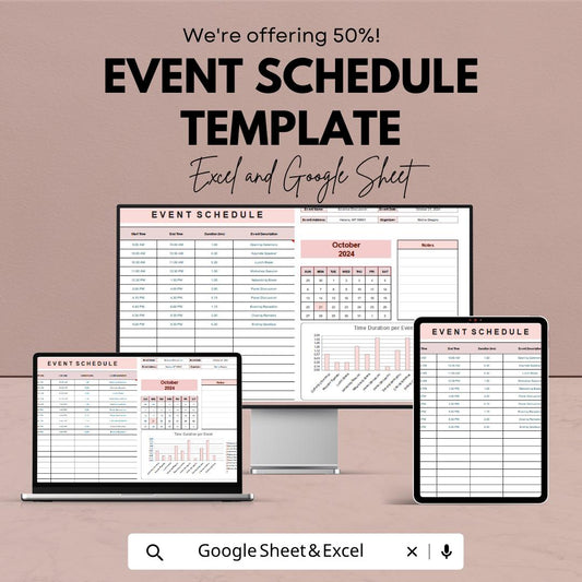 Event Schedule Template | Event Timeline Spreadsheet | Daily Event Planner Sheet | Excel & Google Sheets | Conference Agenda Planner