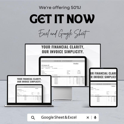 Invoice Statement Sheet Template | Excel and Google Sheets | Business Invoice Form | Billing & Payment Tracker | Digital Download
