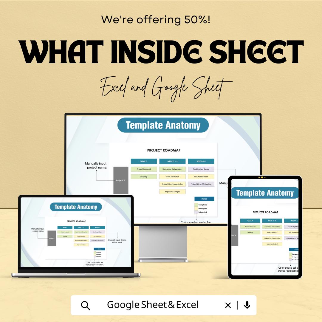 Sample Project Roadmap Sheet | Excel and Google Sheets Template | Project Planning | Timeline & Milestone Tracker | Task Management Tool
