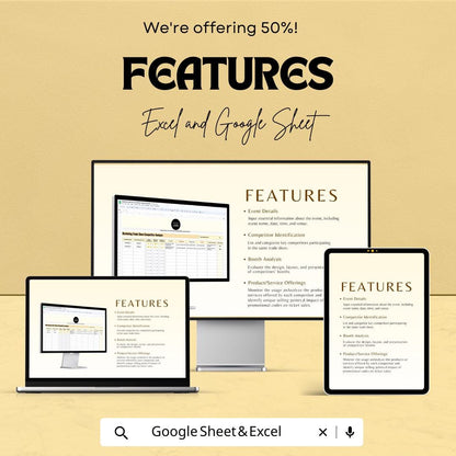 Marketing Trade Show Competitor Analysis Sheet | Excel & Google Sheets Template | 50% Off | Trade Show Analysis | Competitor Research Tool
