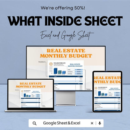 Real Estate Monthly Budget Template |  Property Budget Planner | Rental Income & Expense Tracker | Real Estate Spreadsheet