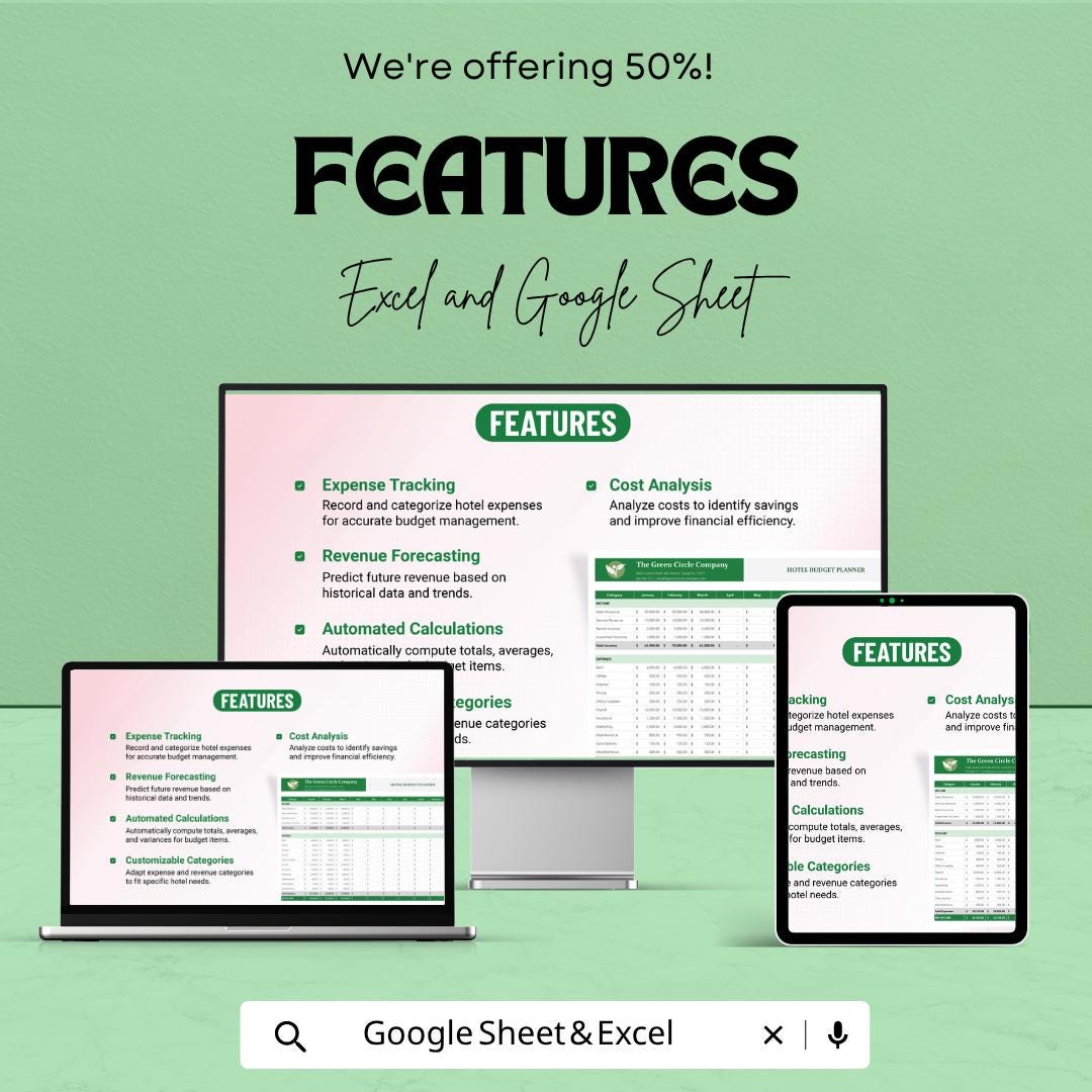 Hotel Budget Planner Excel Template | Hotel Financial Planning Spreadsheet | Hospitality Budget Tracker | Expense & Revenue Tracker