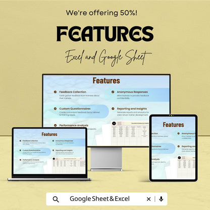 Trainer Feedback Compilation HR Sheet | Excel & Google Sheets | Employee Evaluation Tracker | Performance Dashboard Template