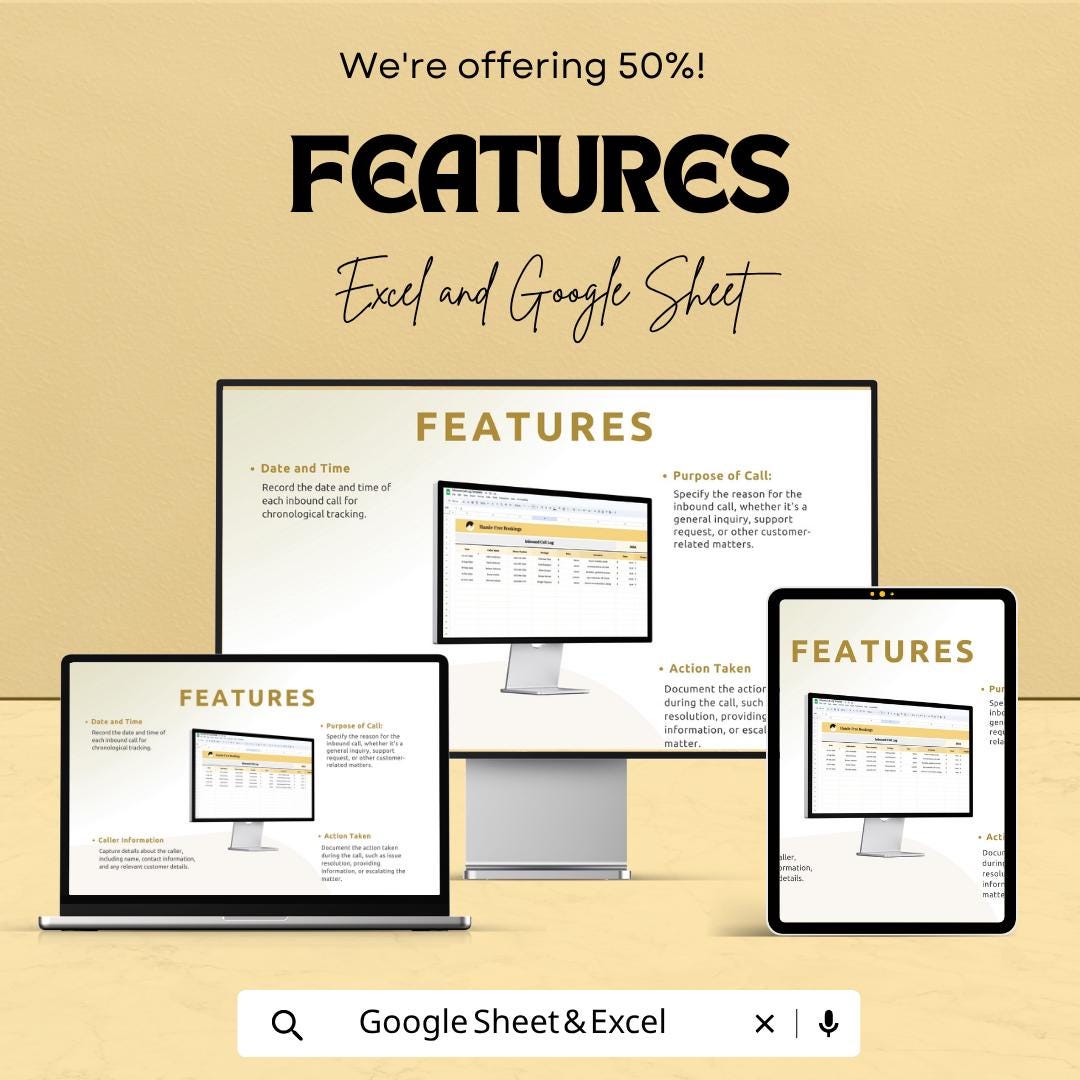 Inbound Call Log Template Excel | Customer Call Tracker | Call Logging Sheet | Business Call Record | Google Sheets Call Log