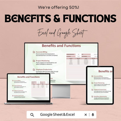 Basic Timesheet Template | Excel and Google Sheets | Employee Work Hours Tracker | Project Task Time Log | Payroll Timesheet Sheet