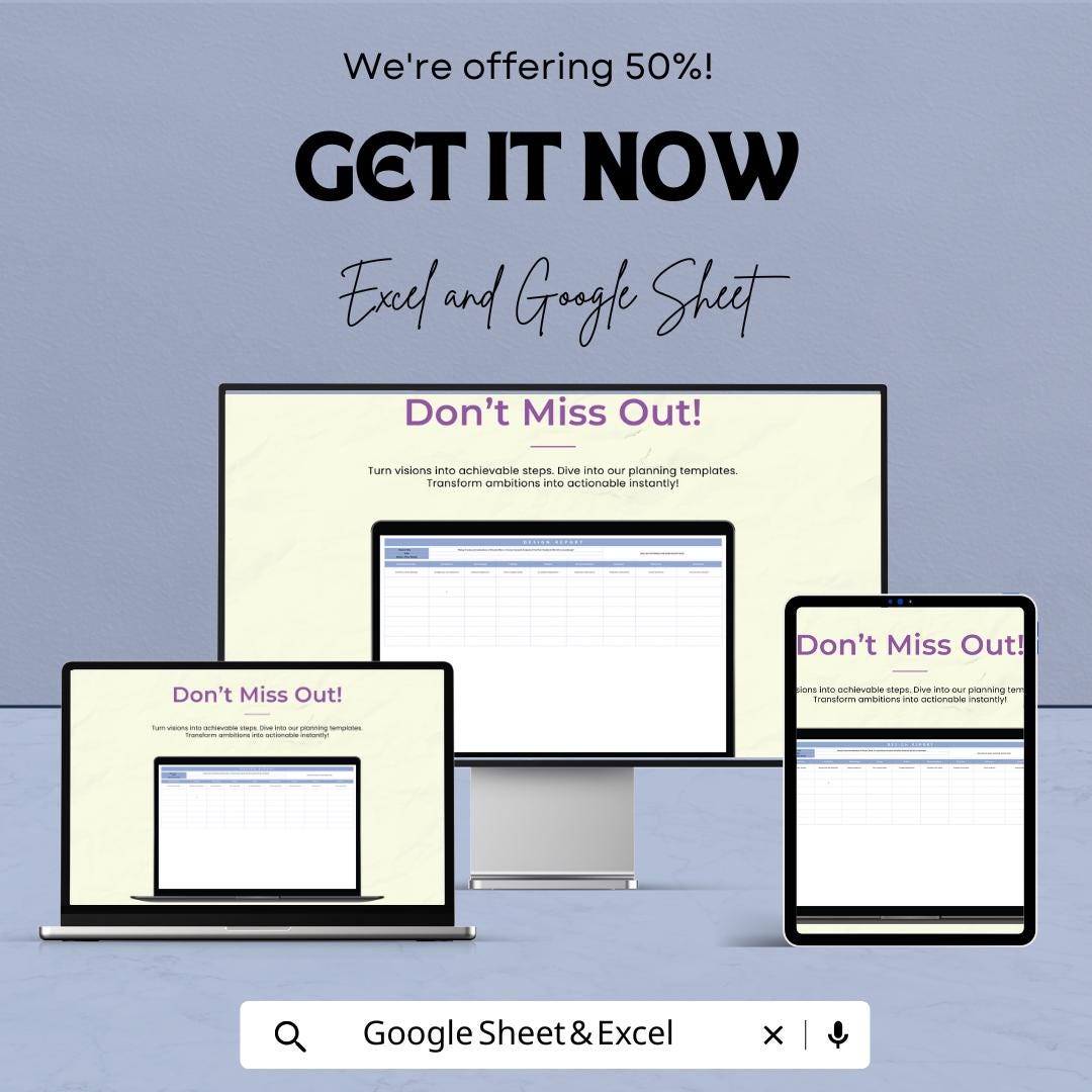 Design Report Template | Excel and Google Sheets | Project Report Template | Business Design Template | Report Layout for Work & Study