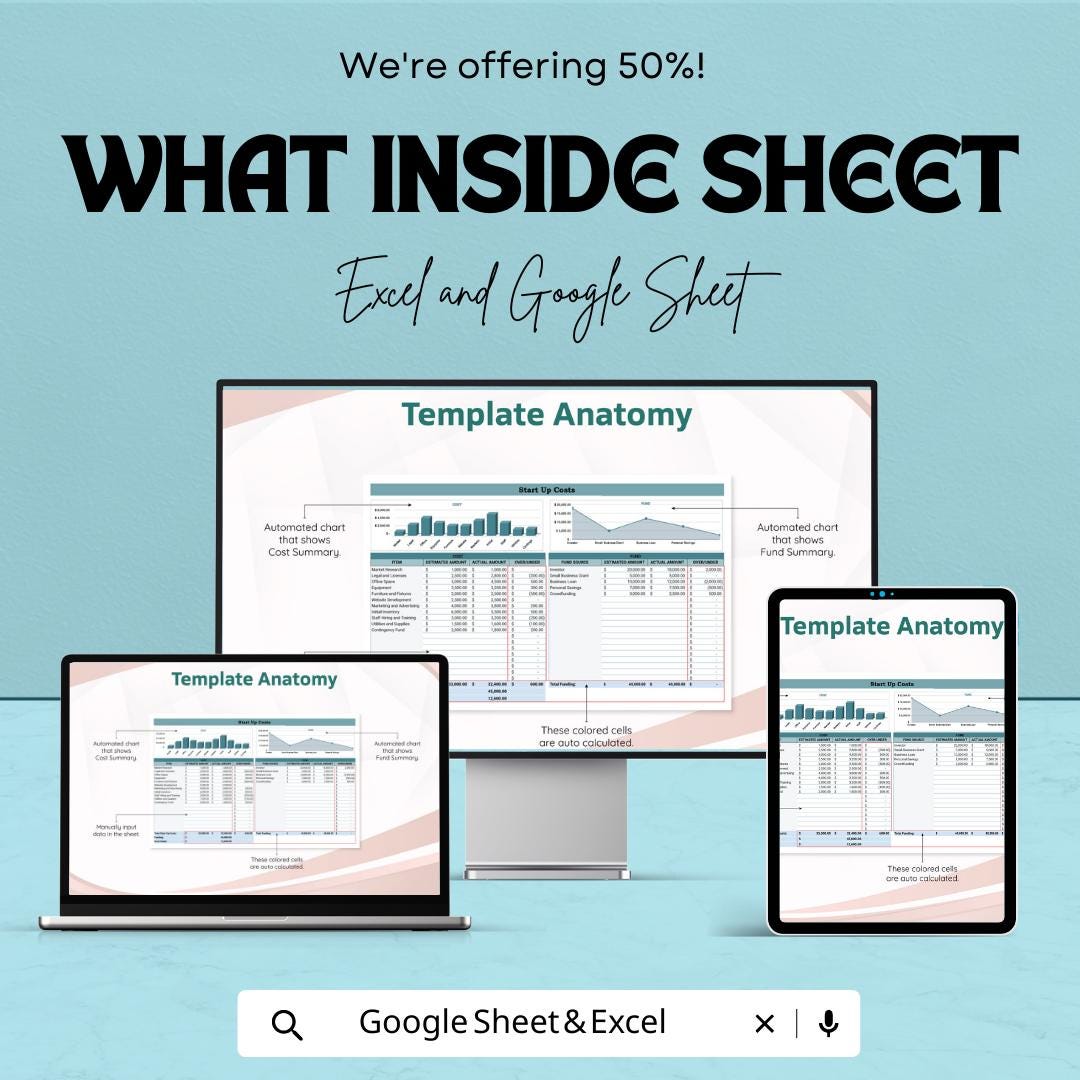 Start Up Costs Template | Startup Budget Spreadsheet | Business Expense Tracker | Excel & Google Sheets