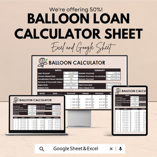 Balloon Loan Calculator Sheet | Excel and Google Sheets | Loan Payment Schedule & Financial Planning Template | Loan Interest Calculator