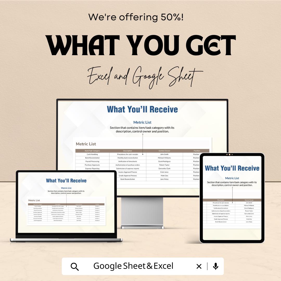 Finance Internal Control Effectiveness Tracker Sheet | Excel & Google Sheets Template | Track Control Effectiveness | Internal Audit Tool |
