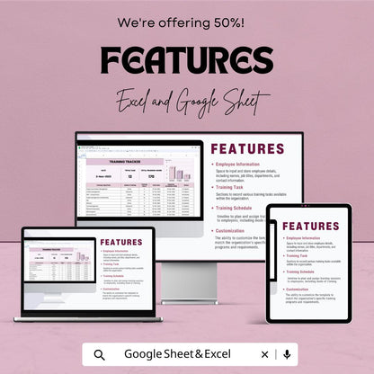 Training Tracker Sheet | Employee Training Log | Excel and Google Sheet | HR Training Management Spreadsheet | Task & Hours Tracker