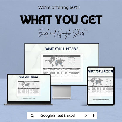 Real Estate Property Map Template, Property Location Tracker, Real Estate Portfolio Map, Property Database Sheet, Excel Google Sheets