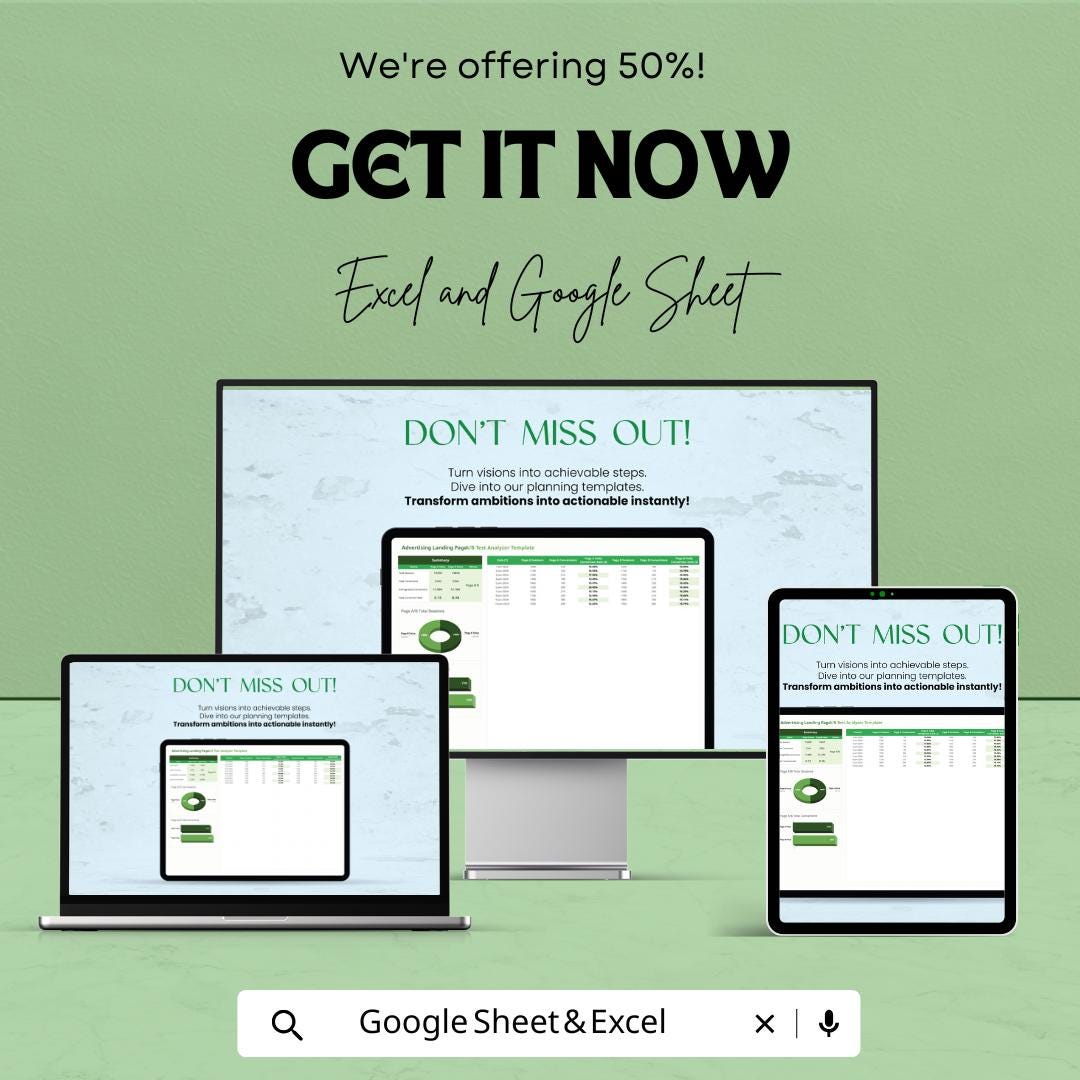 Advertising Landing Page A/B Test Analyzer Template, A/B Testing Spreadsheet, Landing Page Conversion Tracker, Marketing Split Test Tool