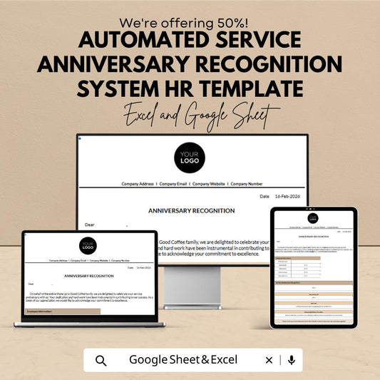 Automated Service Anniversary Recognition System HR Template | Employee Anniversary Tracker | HR Appreciation Letter Generator