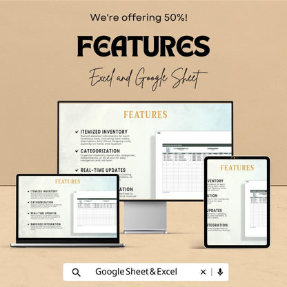 Inventory Tracking Sheet Template Excel, Stock Tracker Spreadsheet, Product Inventory Log, Warehouse Management Sheet