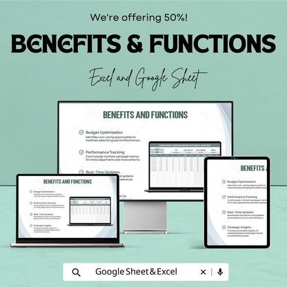 Advertising Campaign Spend Efficiency Analyzer Template | Marketing ROI Tracker | Ad Budget Planner | Campaign Performance Dashboard