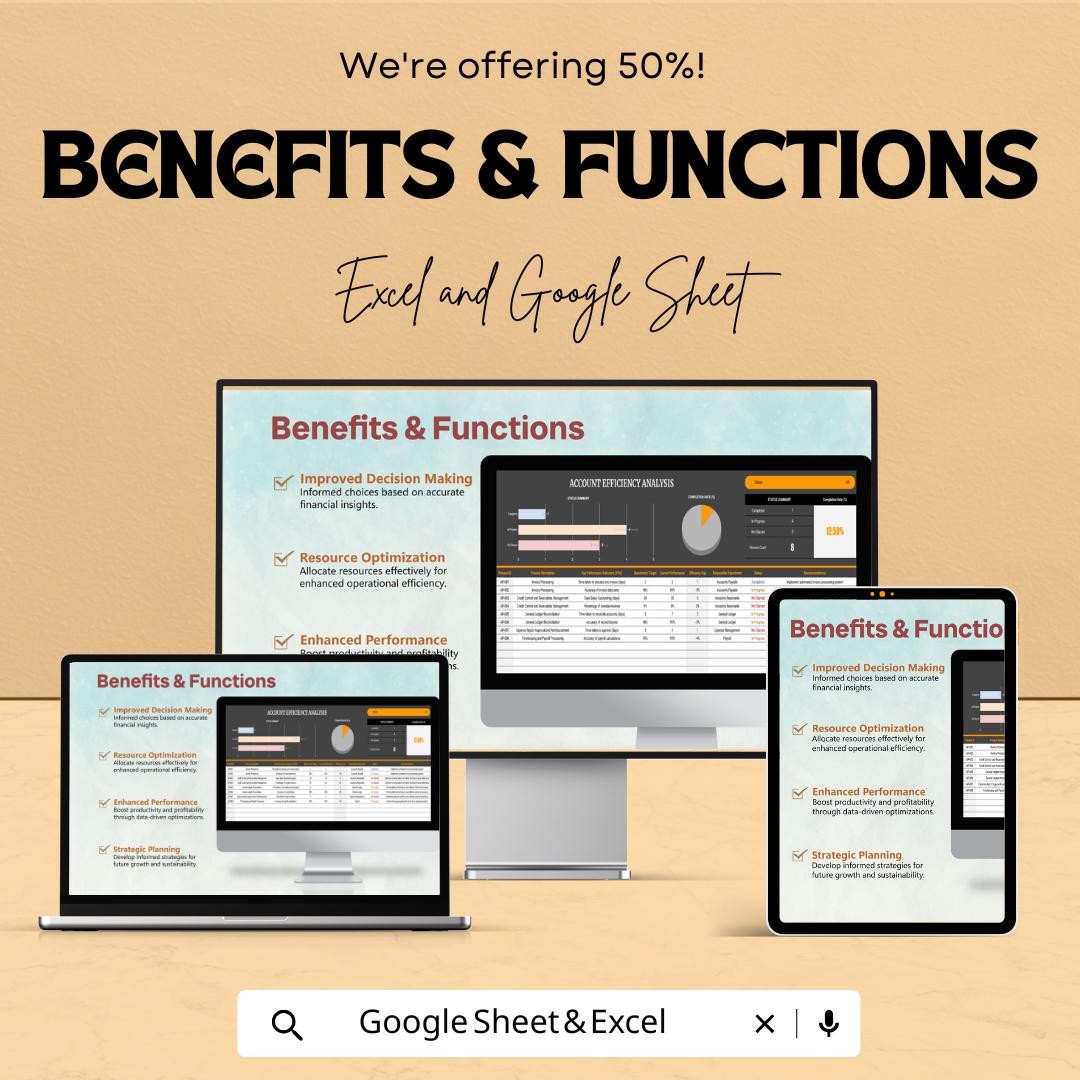 Accounts Efficiency Analysis Template | Financial Performance Dashboard | Accounting KPI Tracker | Excel & Google Sheets