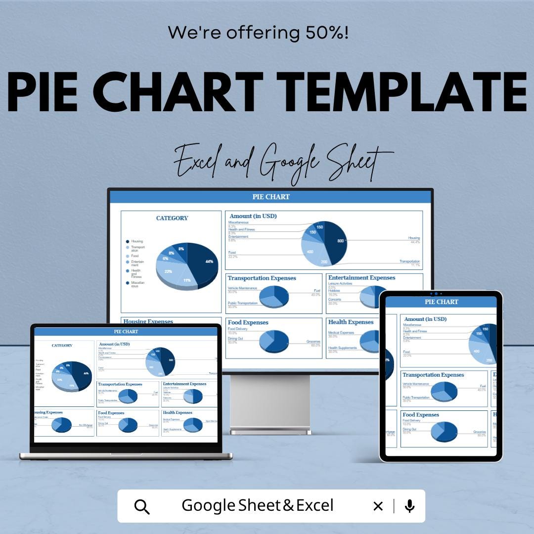 Pie Chart Template | Data Visualization Spreadsheet | Analytics Dashboard Template | Excel & Google Sheets | Business Reporting Sheet |