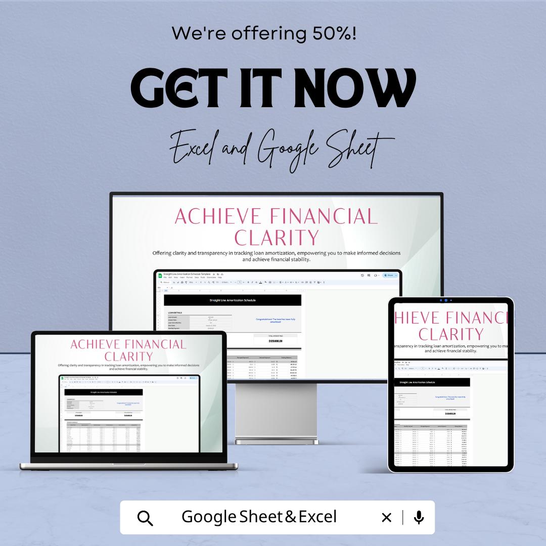 Straight Line Amortization Schedule Template | Depreciation Schedule Sheet | Finance Calculator Template | Payment Schedule Template